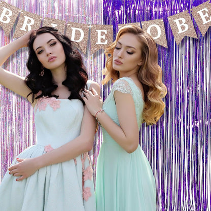 BRAVESHINE 1 Purple 1 Pink Streamers Party Photo Backdrop - 3.2 ft x 8.2 ft Metallic Tinsel Foil