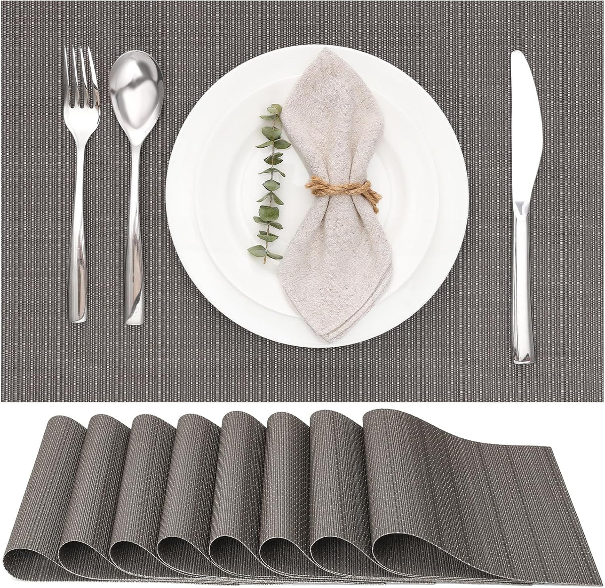Myir JUN Placemats Set of 8, Vinyl Woven Placemats Place Mats Indoor Set of 8 Washable Table Mats