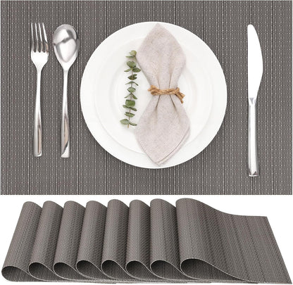 Myir JUN Placemats Set of 8, Vinyl Woven Placemats Place Mats Indoor Set of 8 Washable Table Mats