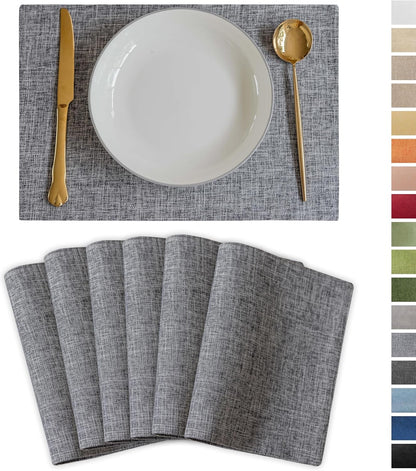Demetex Cloth Placemats Set of 6 Table Mats Gray Linen Place Mats for Buffet Kitchen and Dining