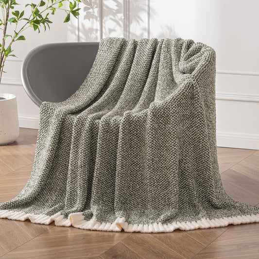 MIULEE Super Soft Throw Blanket for Couch, Olive Green Cozy Fluffy Warm Blankets Lightweight Knit
