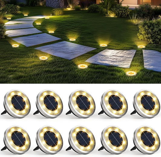 SOLPEX 10 Pack Solar Ground Lights Outdoor Waterproof, Solar Powered Pathway Lights, Landscape