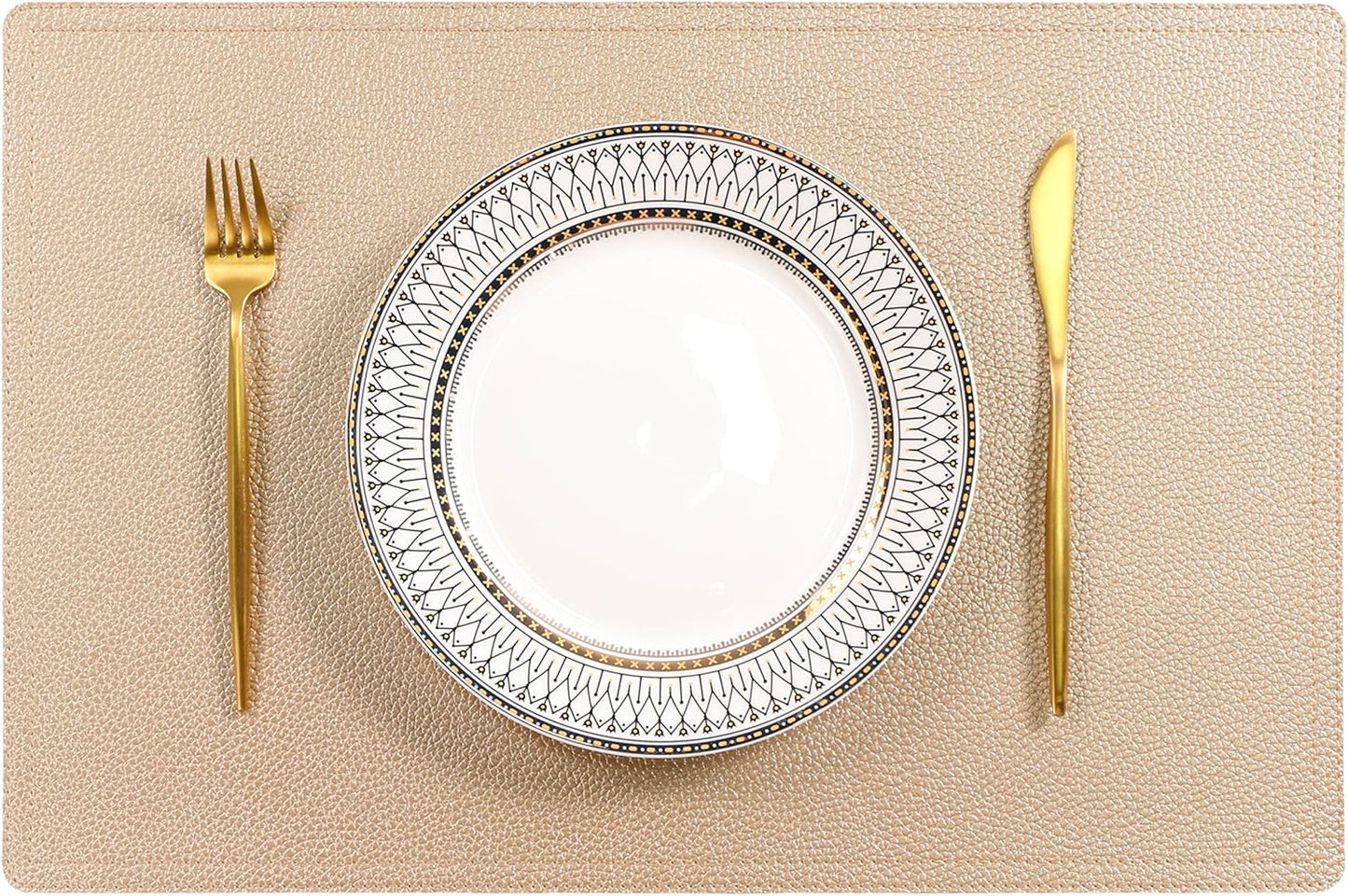 Faux Leather Gold Placemats, PU Table Mats, Set of 4, Waterproof, Heat Resistant, Non-Slip, Easy to