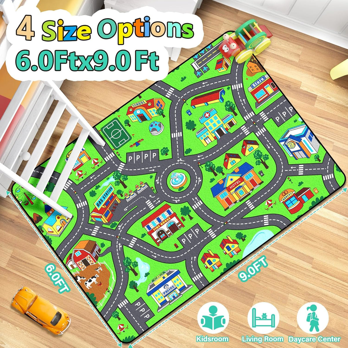 Kids Rug, City Road Rug for Kids,6x9 Ft Car mats for Toy Cars, Realistic Colors Perfect for