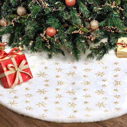 Christmas Tree Skirt 36 Inch, Holiday Part Decorations for Christmas Tree, Whit Plush Gold Sequin