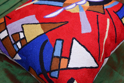 Kandinsky Contemporary Throw Pillow Cover - Bright | Red Modern Pillow Cases | Abstract Accent