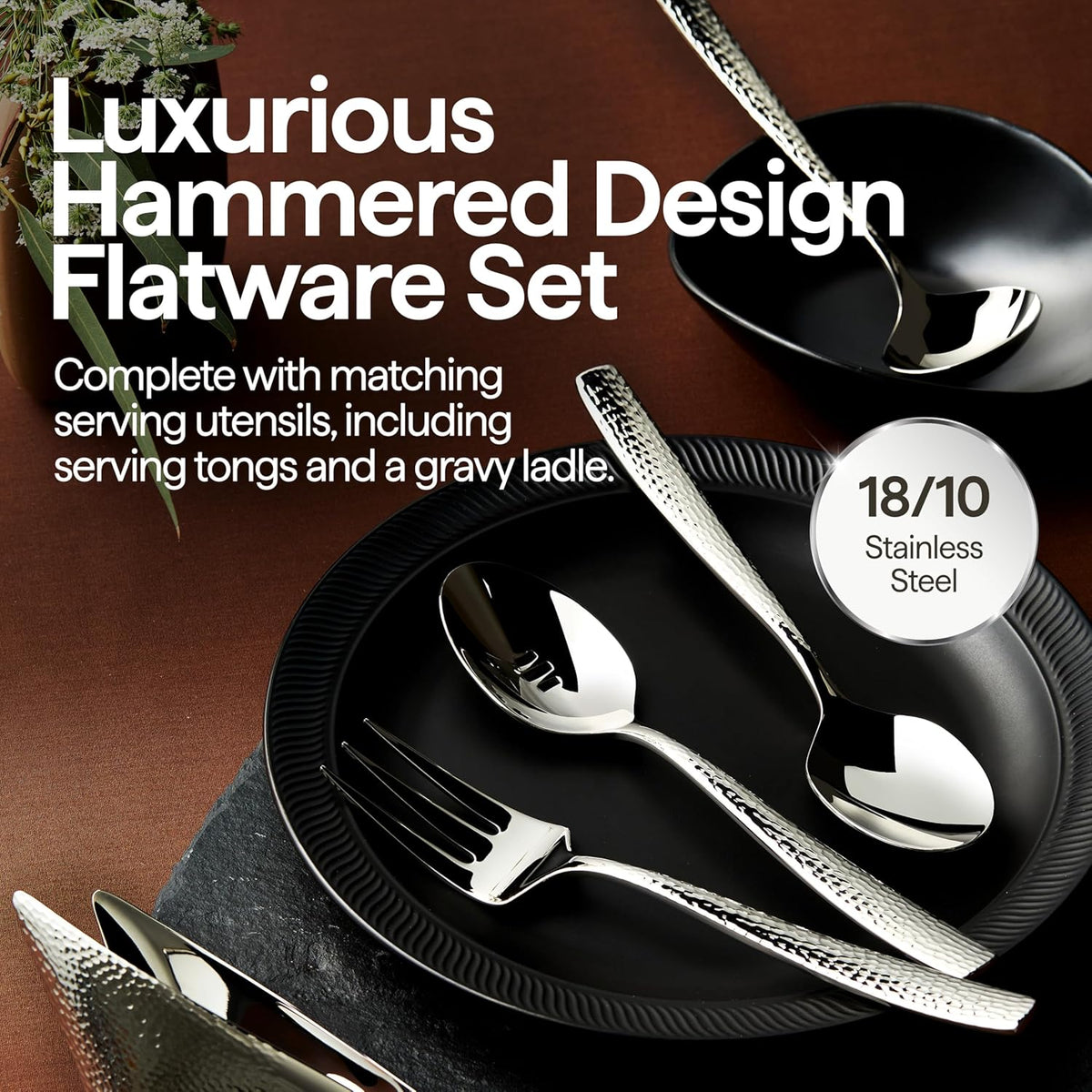 Luciella Ponza Flatware Set for 8, 45-Piece Stainless Steel Silverware Set with Serving Utensils