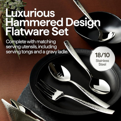 Luciella Ponza Flatware Set for 12, 65-Piece Stainless Steel Silverware Set with Serving Utensils