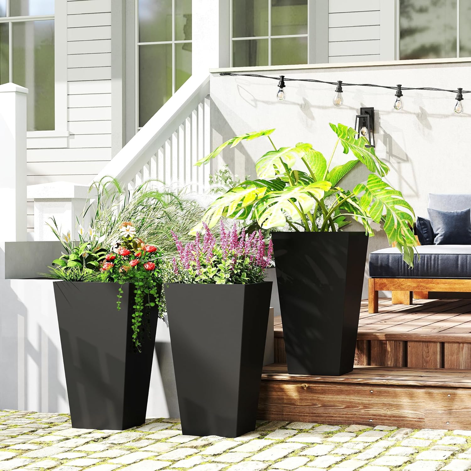 Outsunny Tall Planters for Outdoor Plants Set of 3, 28 in Taper Planters with Drainage Holes