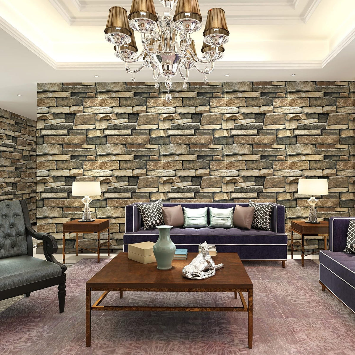 TUOKING Peel and Stick Stone Wallpaper Self-Adhesive Removable Wallpaper Home Decoration for