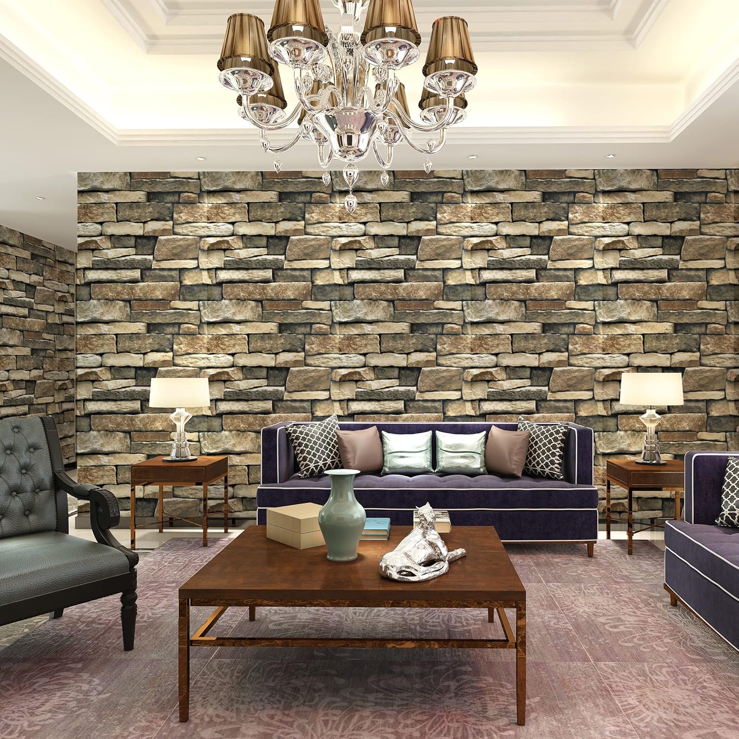 TUOKING Peel and Stick Stone Wallpaper Self-Adhesive Removable Wallpaper Home Decoration for