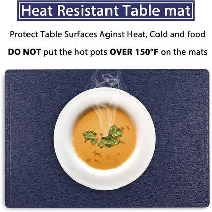 Set of 6 Faux Leather Placemats, PU Table Mats, Waterproof, Stain Resistant, Heat Resistant