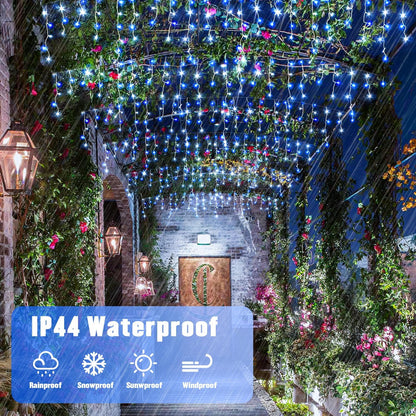 JMEXSUSS Blue&White Icicle Lights - 38.8FT 400 LED Icicle String Lights with Remote for
