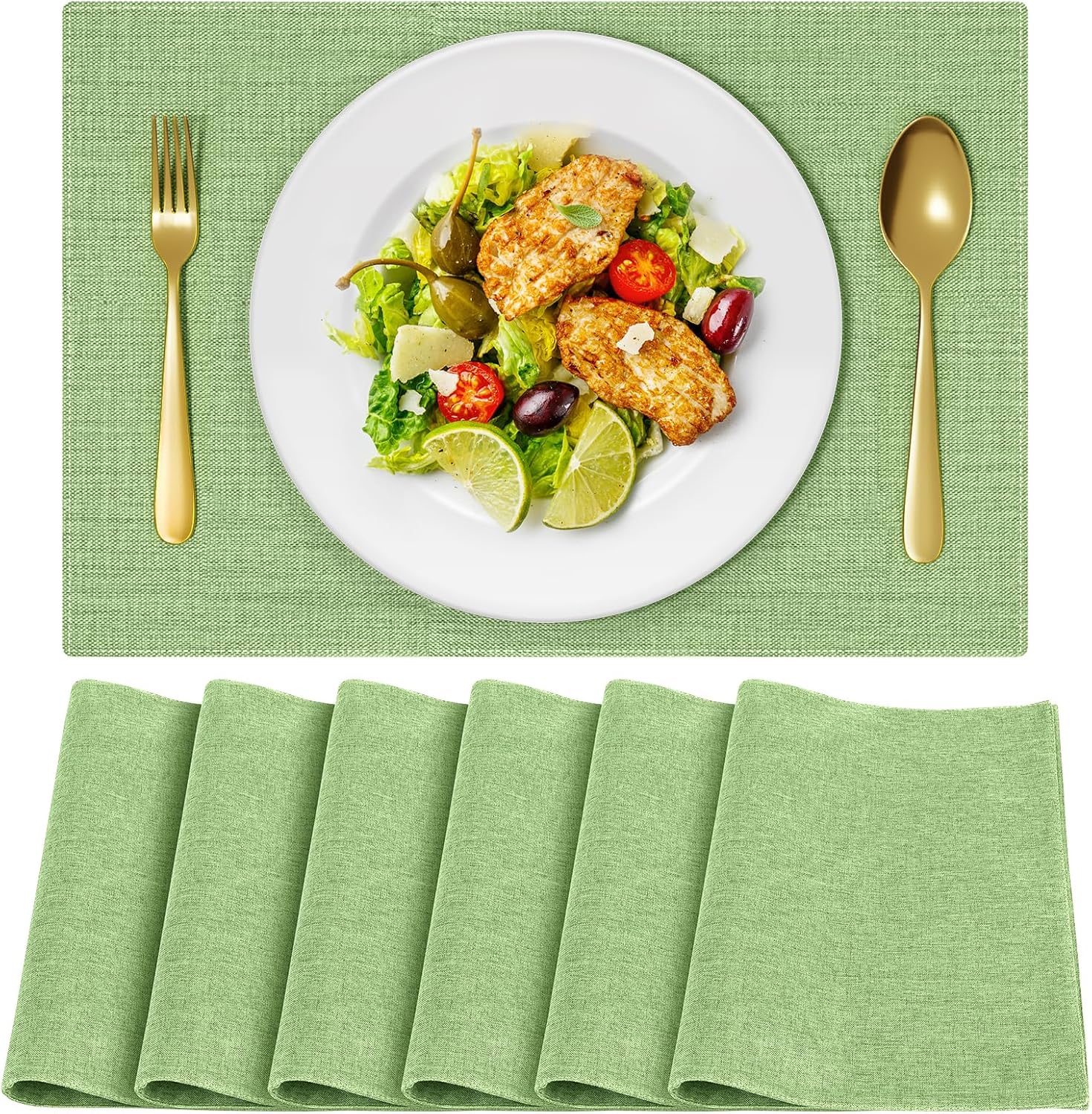 Cloth Placemats, Set of 6 Heat-Resistant Cotton Linen Blend Double Layered Machine Washable Place