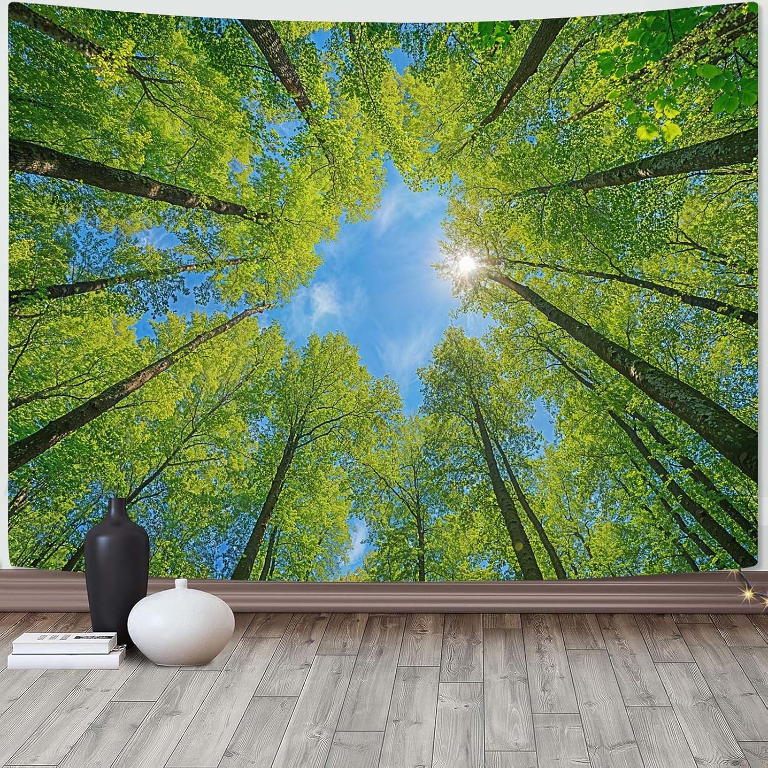 AMM Nature Forest Tree Celling Tapestry Lush Green Treetops Sunlit Tapestry for Bedroom Aesthetic