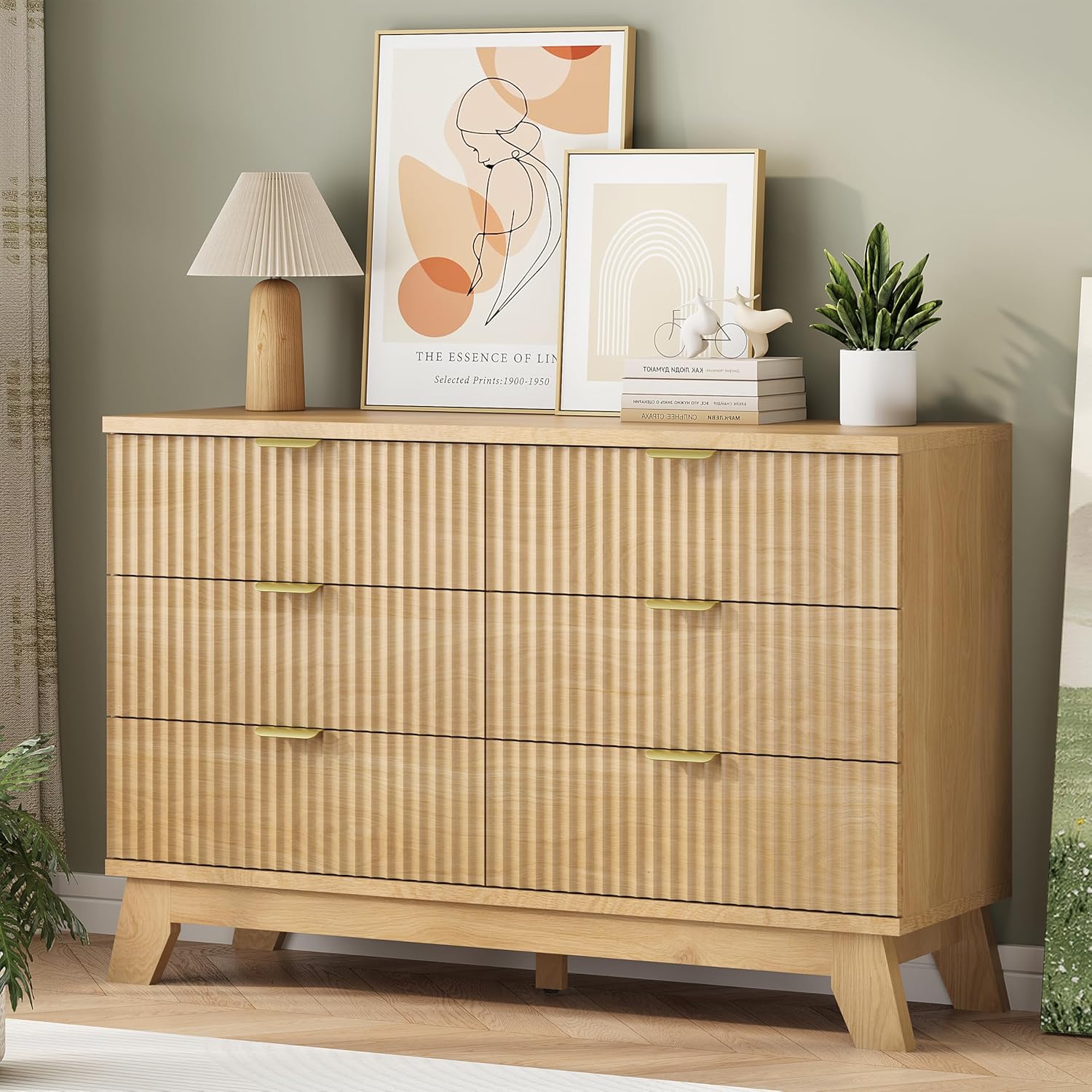 Fluted Dresser for Bedroom with 6 Drawers, 48" Wide Modern Chest of Drawers with Metal Handle