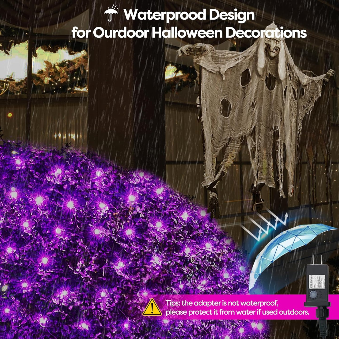 WBao Halloween Lights Outdoor 200LED F8 Big Bulbs, 8.4ft x 5.2ft Halloween Net Lights with 8 Modes