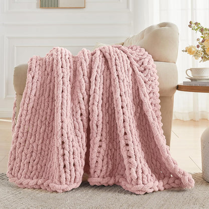 Carriediosa Chunky Knit Throw Blanket 60" X 80" Twin, 100% Hand Made Large Chenille Loop Yarn Soft