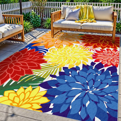 Indoor Outdoor Area Rug 8x10 Patio Washable Multicolored Patio Rug Tropical Botanical Modern Floral