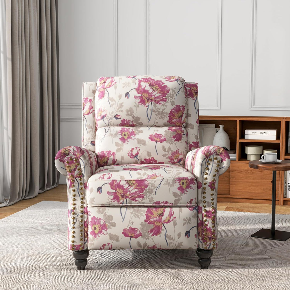 UIXE Pushback Recliner Chair, Fabric Armchair Push Back Accent Chair, Rivet Trim Club Chair Home