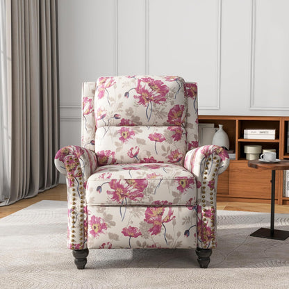 UIXE Pushback Recliner Chair, Fabric Armchair Push Back Accent Chair, Rivet Trim Club Chair Home
