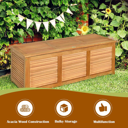 Tangkula 46 Gallon Acacia Wood Deck Box, Garden Backyard Storage Bench, Outdoor Storage Container