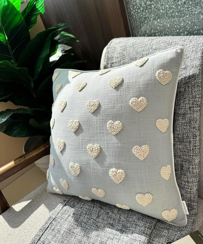 VAGMINE Hand Embroidered French Knotted Hearts Pillow Cover - 18x18 Inches Square - 100% Cotton