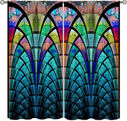 Stained Glass Curtains,Retro Design Style Colorful Abstract Art Home Decor Drapes for Bedroom