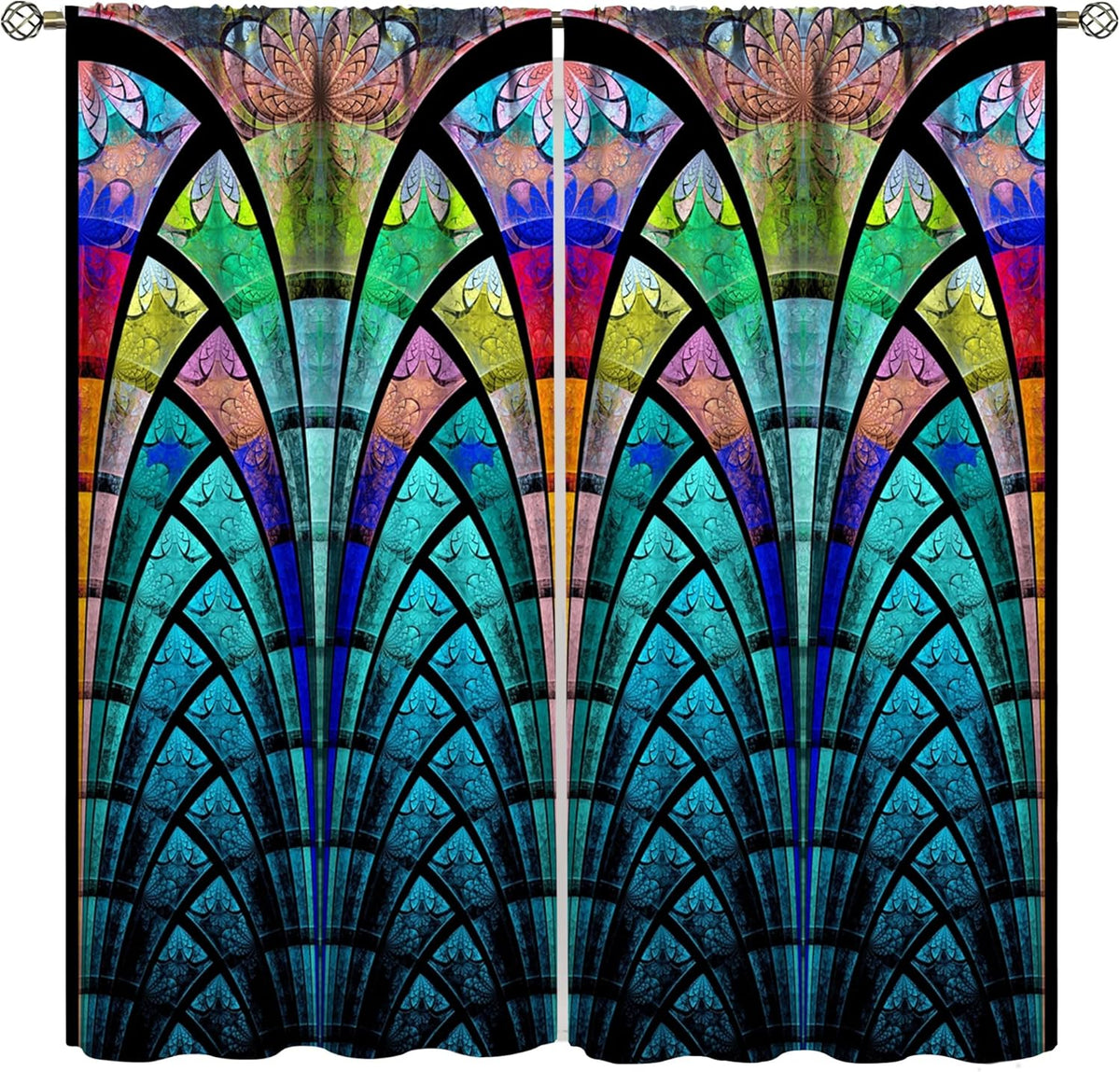 Stained Glass Curtains,Retro Design Style Colorful Abstract Art Home Decor Drapes for Bedroom