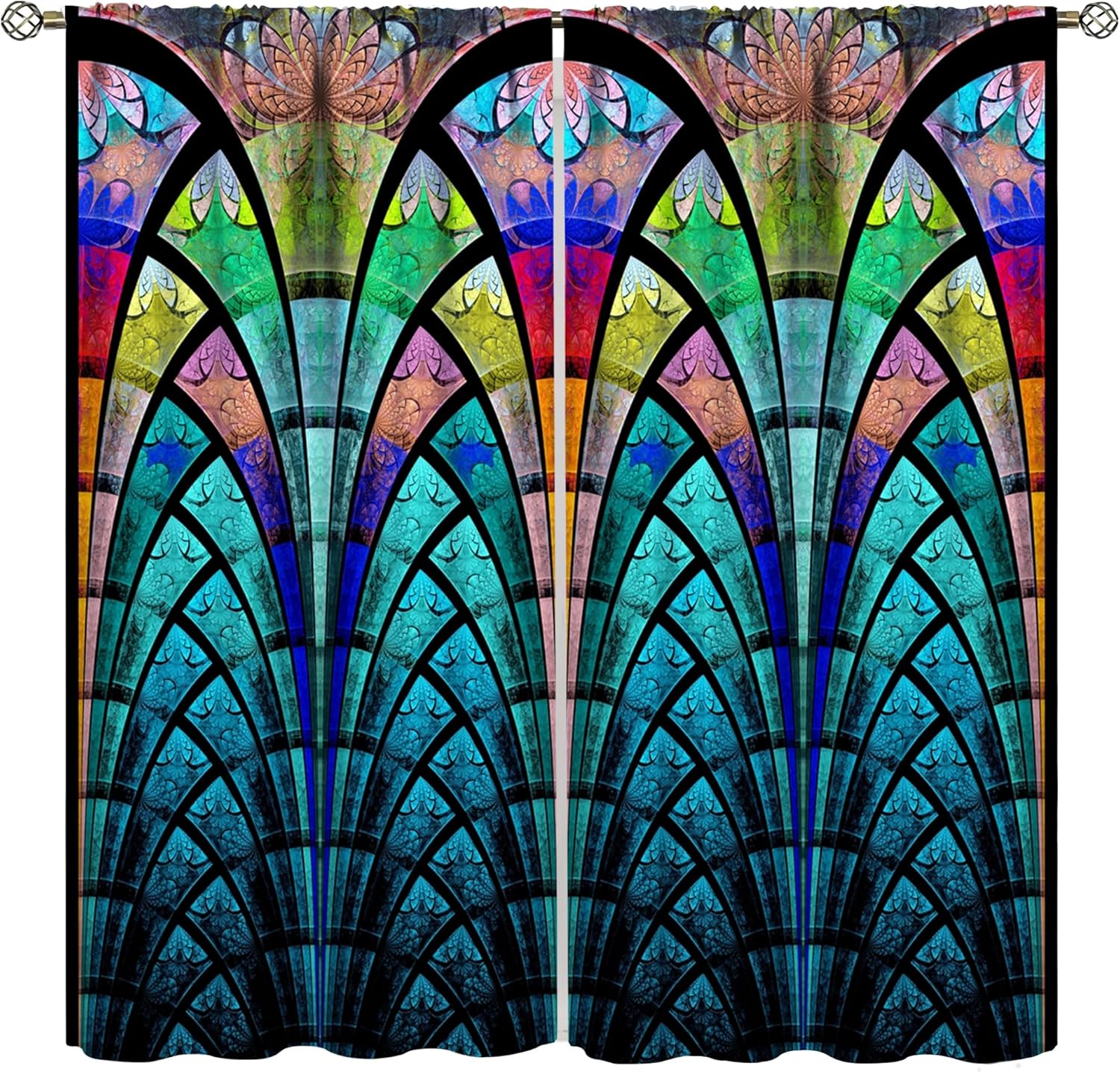 Stained Glass Curtains,Retro Design Style Colorful Abstract Art Home Decor Drapes for Bedroom