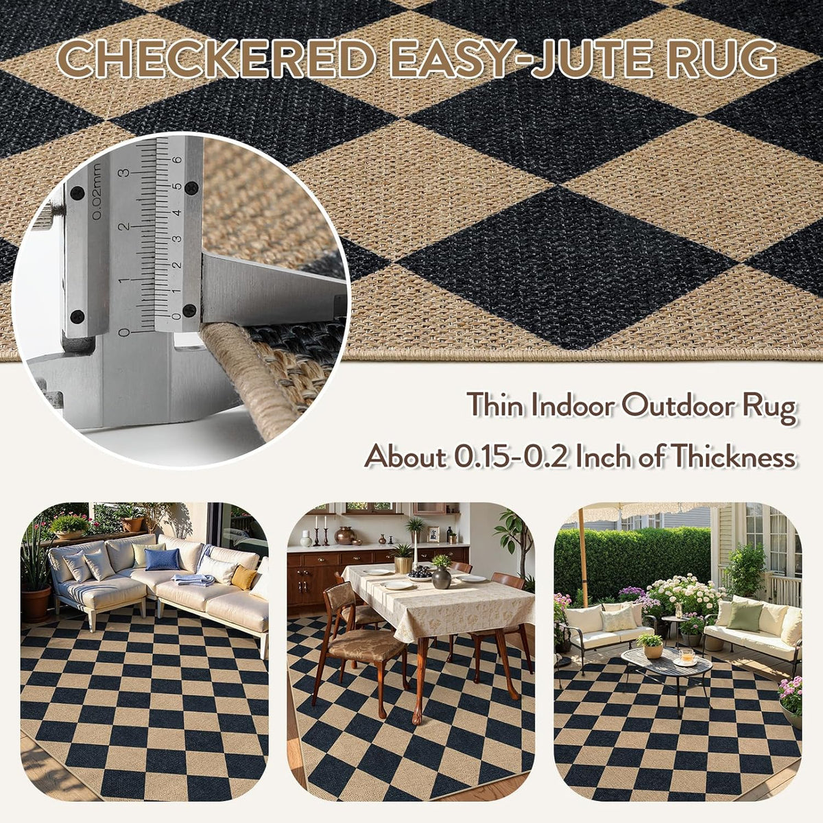 Lahome Checkered Easy Jute Outdoor Rug, Large 6x9 Rug for Living Room Checkerboard Indoor Outdoor