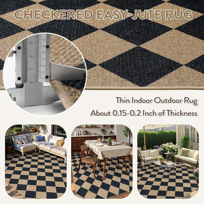 Lahome Checkered Easy Jute Outdoor Rug, Large 6x9 Rug for Living Room Checkerboard Indoor Outdoor