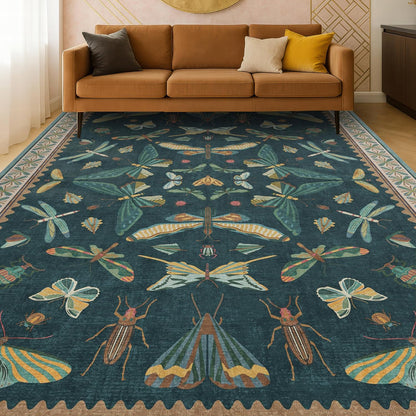 Insect Teal Green 5x7 Area Rug for Living Room - Cottage Core Rug for Bedroom, Dining Room, Kids
