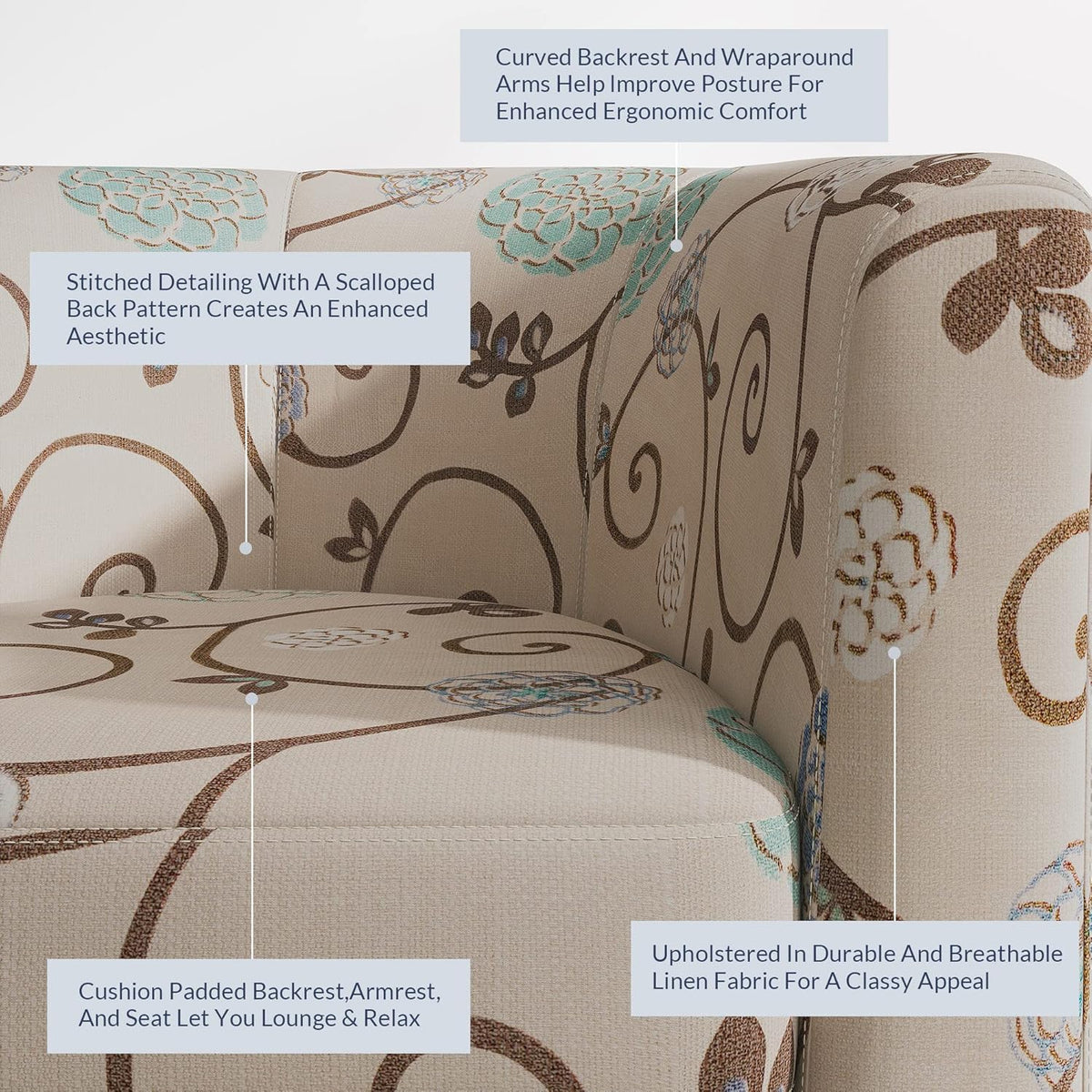 BELLEZE Living Room Chair, Linen Round Accent Barrel Chair, Club Tub Sofa Chair for Bedroom, Corner