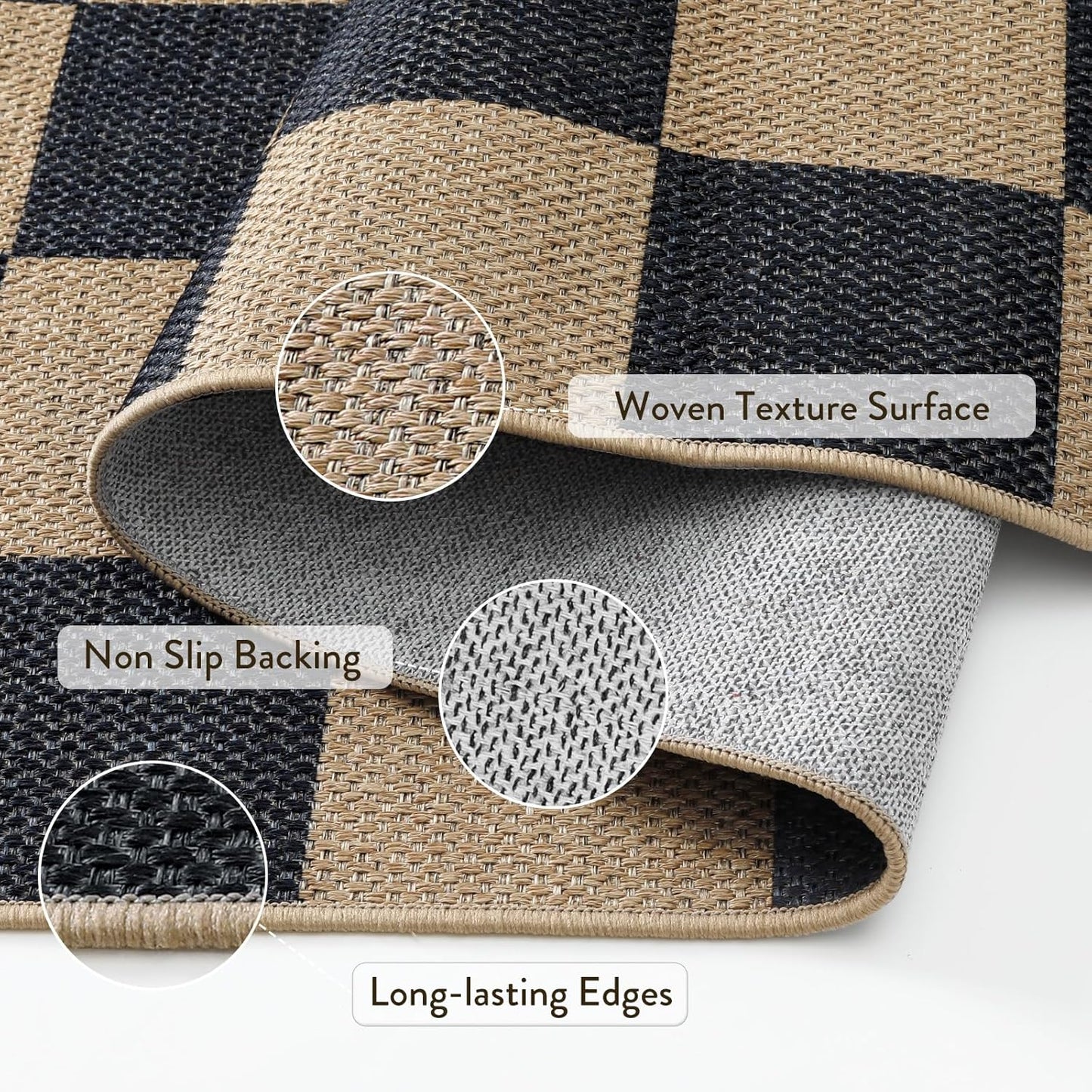 Lahome Checkered Round Rugs 6ft, Outdoor Patio Easy Jute Rug Indoor Outdoor Circle Carpet
