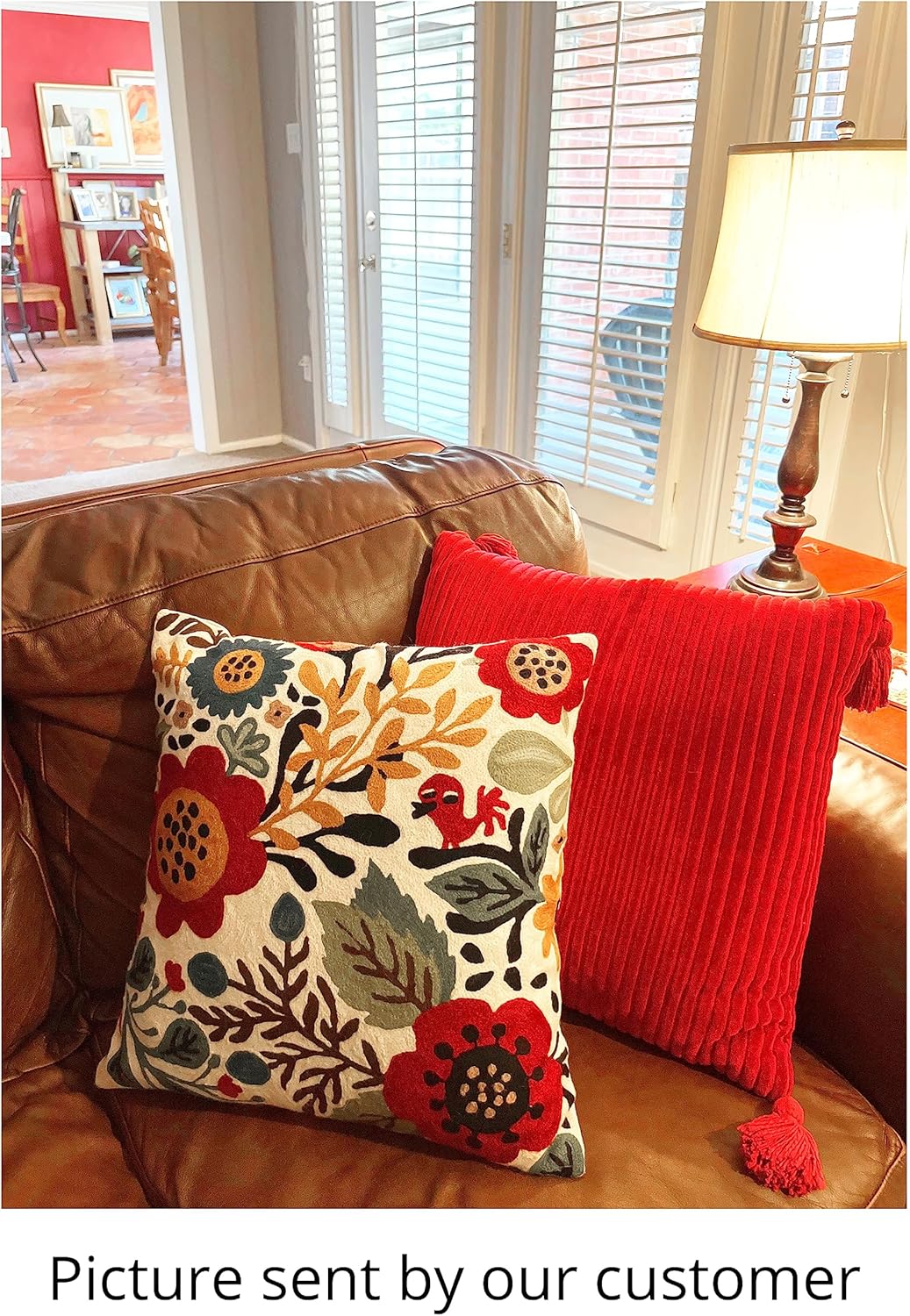 Red Polish Floral Pillow Cover Bird Flower Pillowcase Floral Outdoor Suzani Cushions Flowery Throw