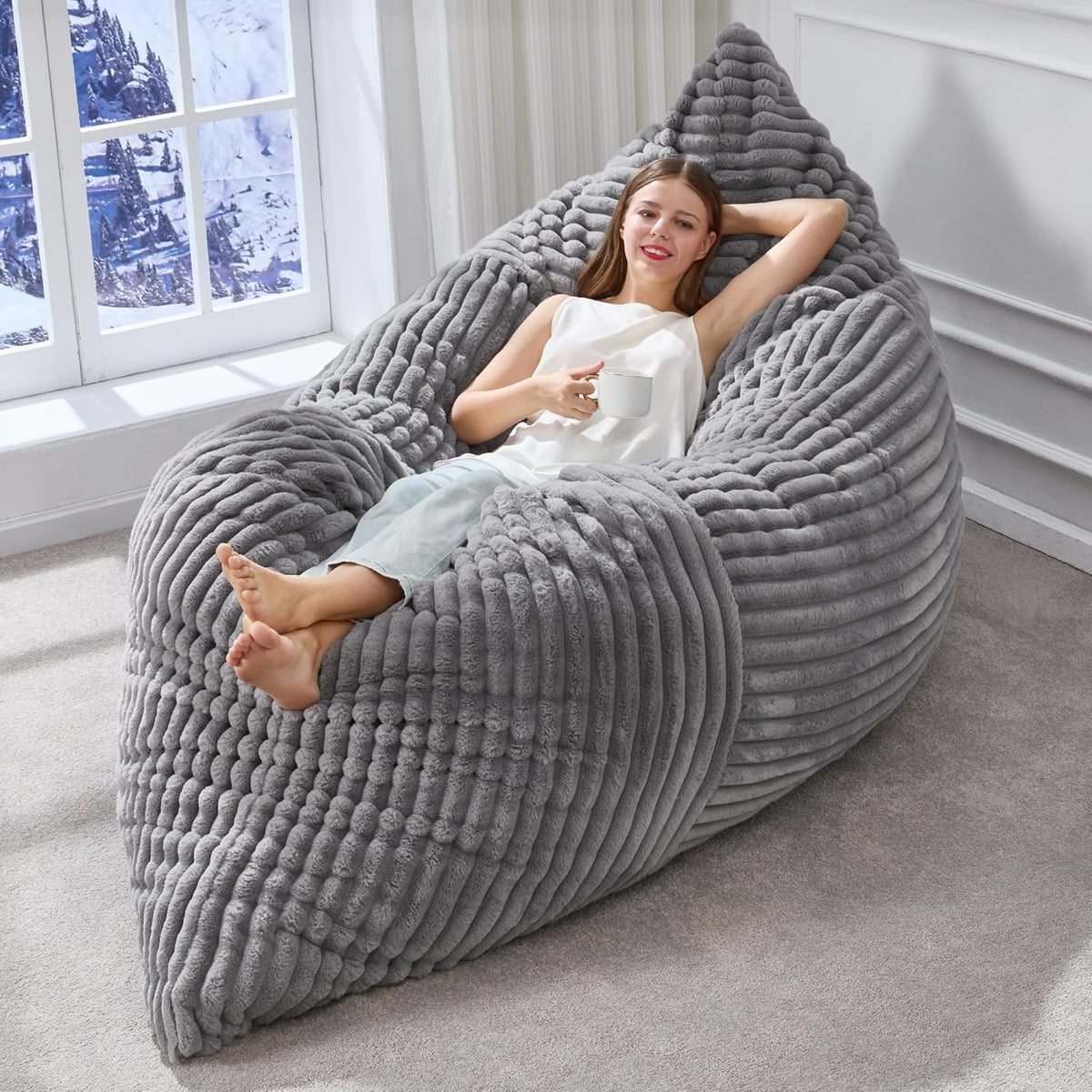 Hobestluk 3 in 1 Bean Bag Chair Giant Bean Bag Chairs Convertible Bean Bag Floor Cushion with