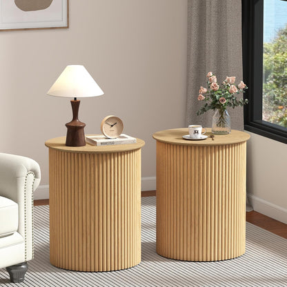 AVZEAR Small Round Side Table Fluted Night Stand Set of 2, Modern Boho End Table with Storage