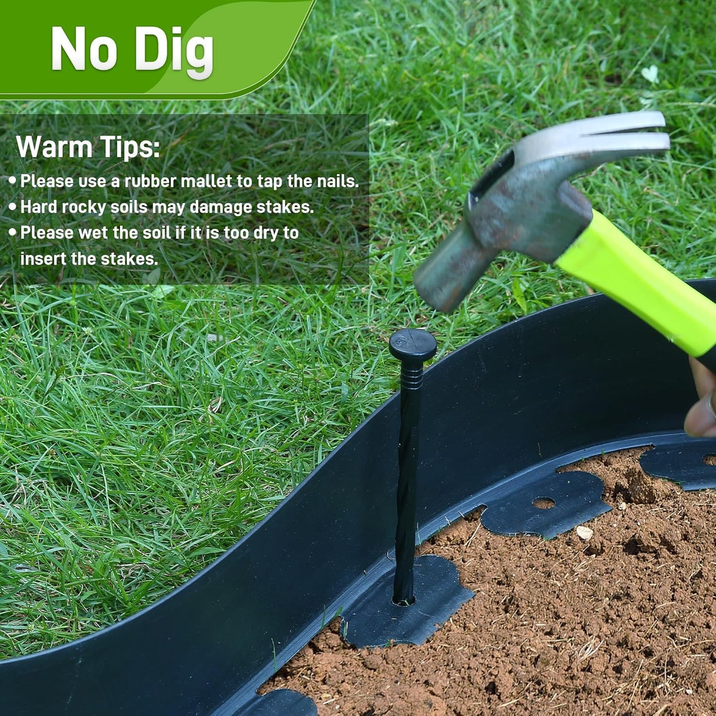 2 Inch x 50FT Landscape Edging Border with 45 Anchoring Spikes, No Dig Garden Border Edging Kit