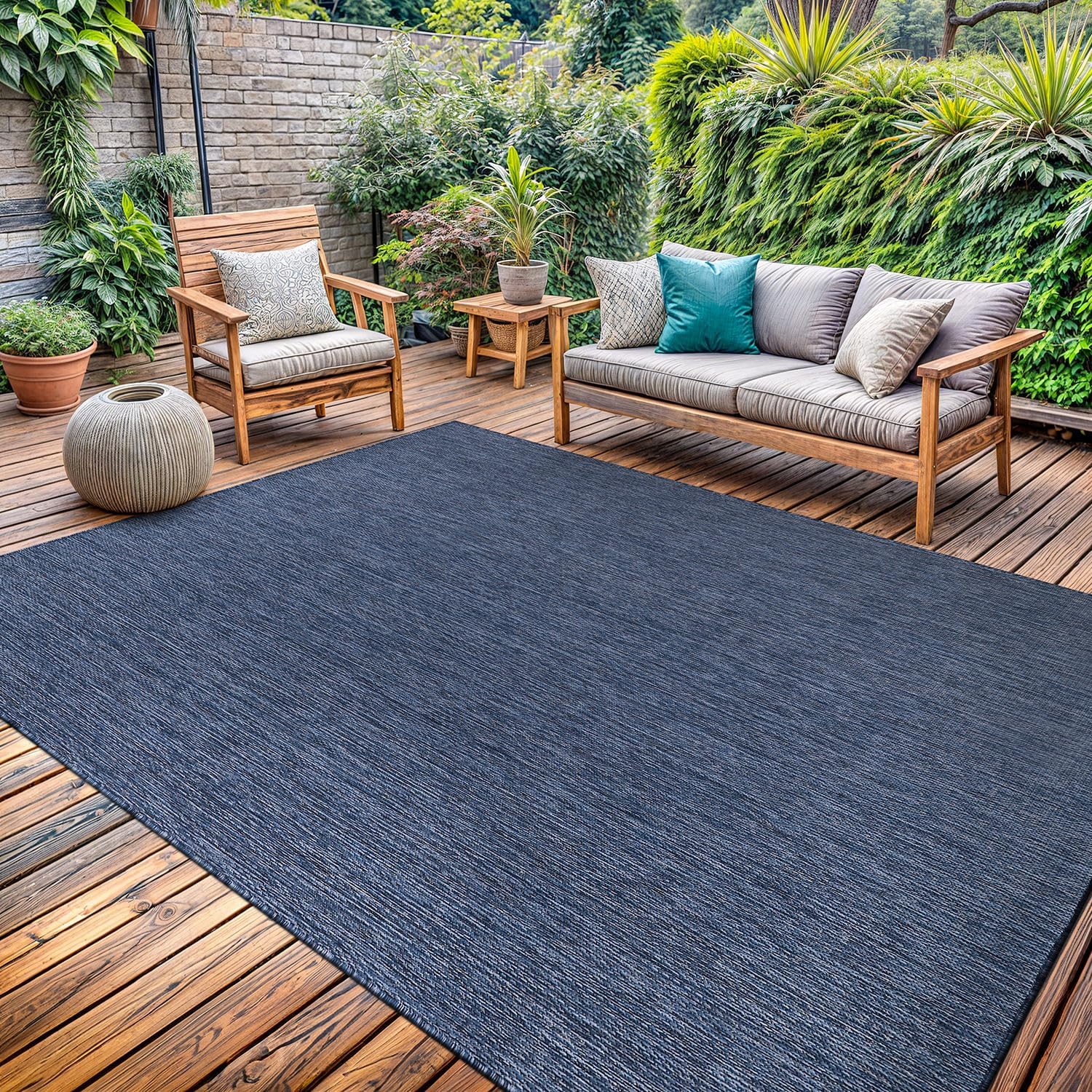 Washable Indoor Outdoor Rug 10x14 Weather Resistant Area Rugs Modern Solid for Porch Deck Balcony