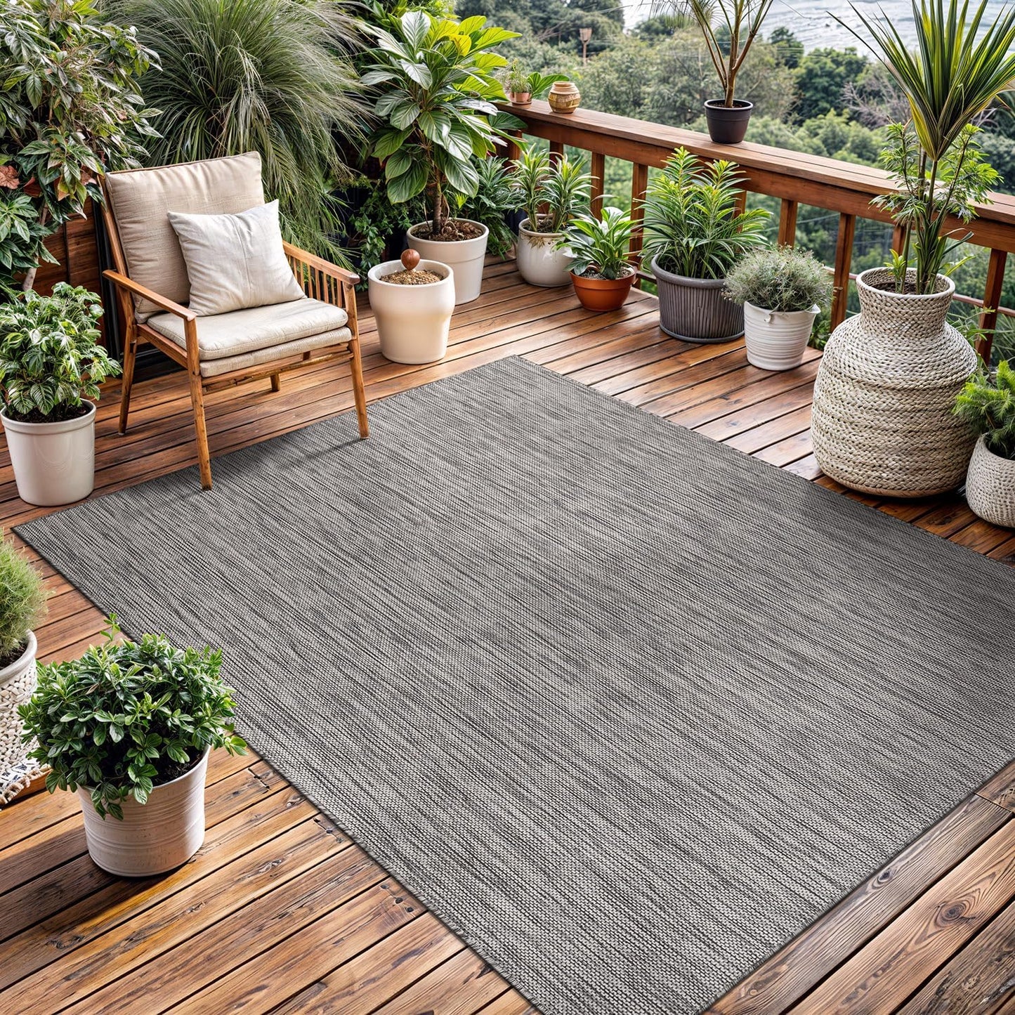 Washable Indoor Outdoor Rug 5x7 Weather Resistant Area Rugs Modern Solid for Porch Deck Balcony