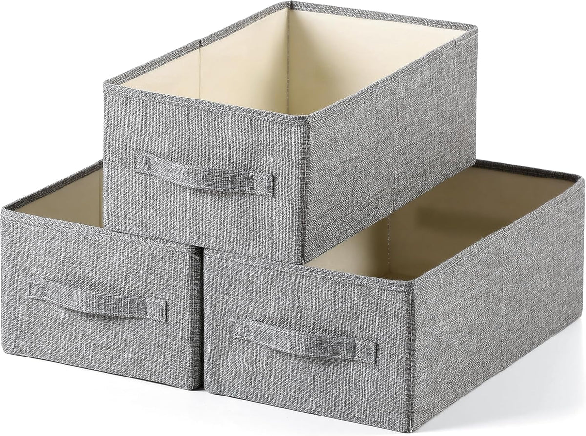Linen Folding Storage Bins, 3 Pack Large Storage Baskets, Washable, Clothing Storage Bins with