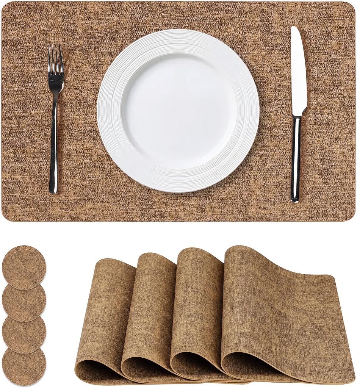 Vinyl Placemats Set of 4, Faux Leather Waterproof and Heat Resistant Place Mats, Washable Anti-Slip
