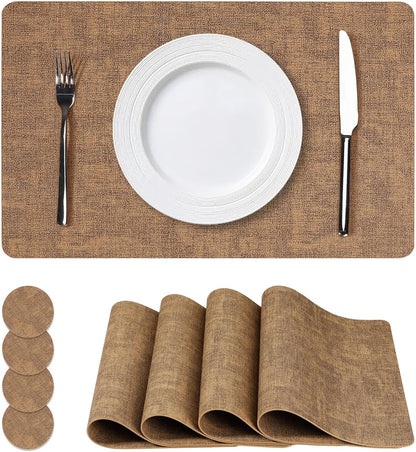 Vinyl Placemats Set of 4, Faux Leather Waterproof and Heat Resistant Place Mats, Washable Anti-Slip