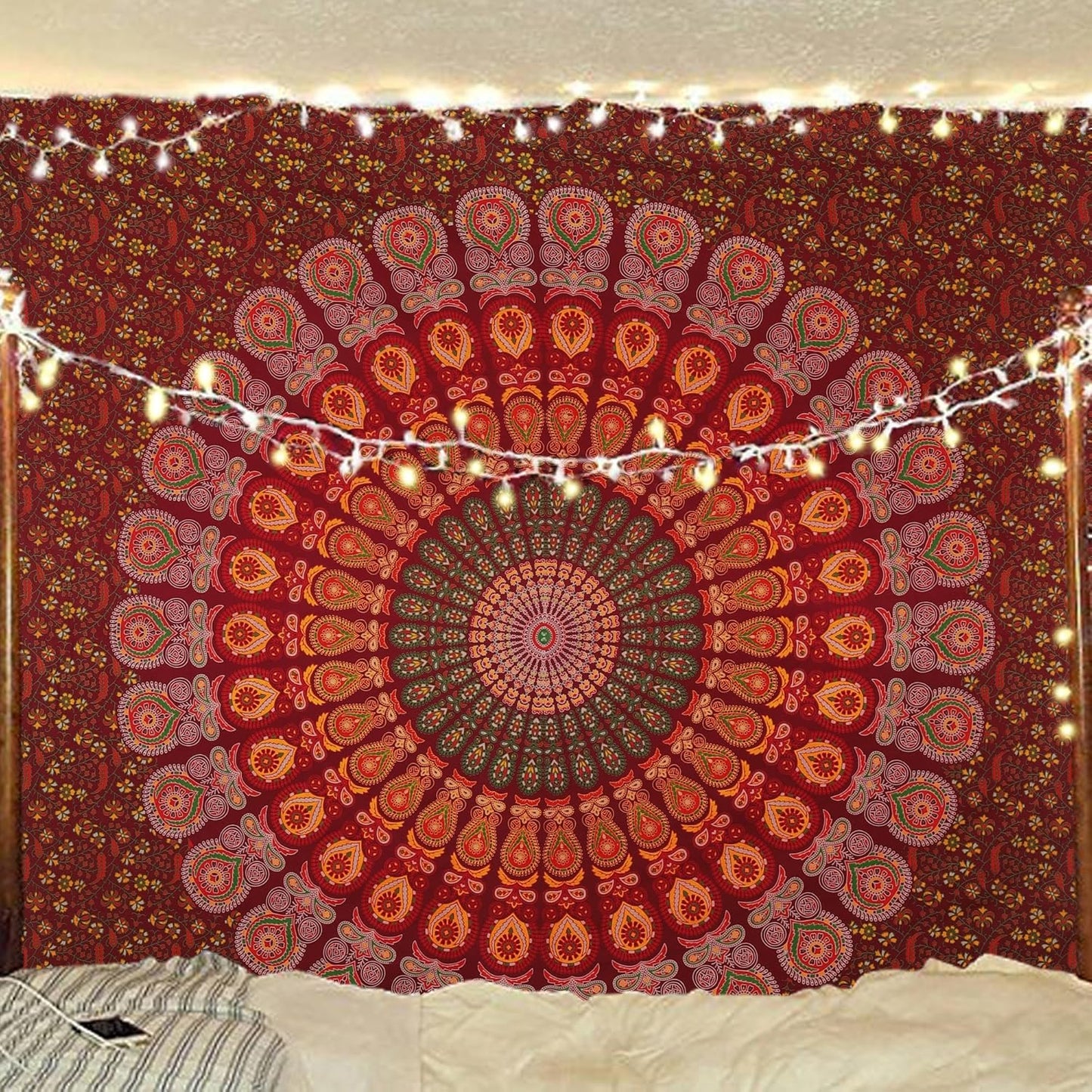 Bless International Handmade Indian hippie Bohemian Psychedelic Peacock Mandala Wall hanging