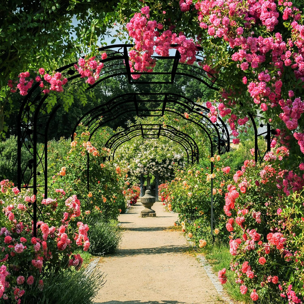 Metal Garden Arch 98.4" H Garden Arbor Trellis for Outdoor Climbing Plants Support Rose Lawn Tall