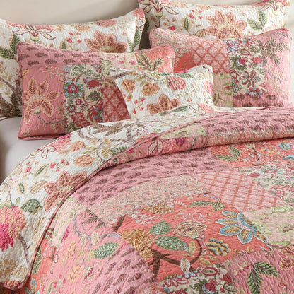 NEWLAKE Cotton Patchwork Bedspread, 3-Piece Bedding Quilt Set with Real Stitched Embroidery