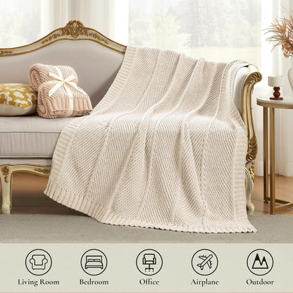 Amélie Home Chenille Knit Throw Blanket for Couch, Chevron Texture Decorative Soft Blanket for