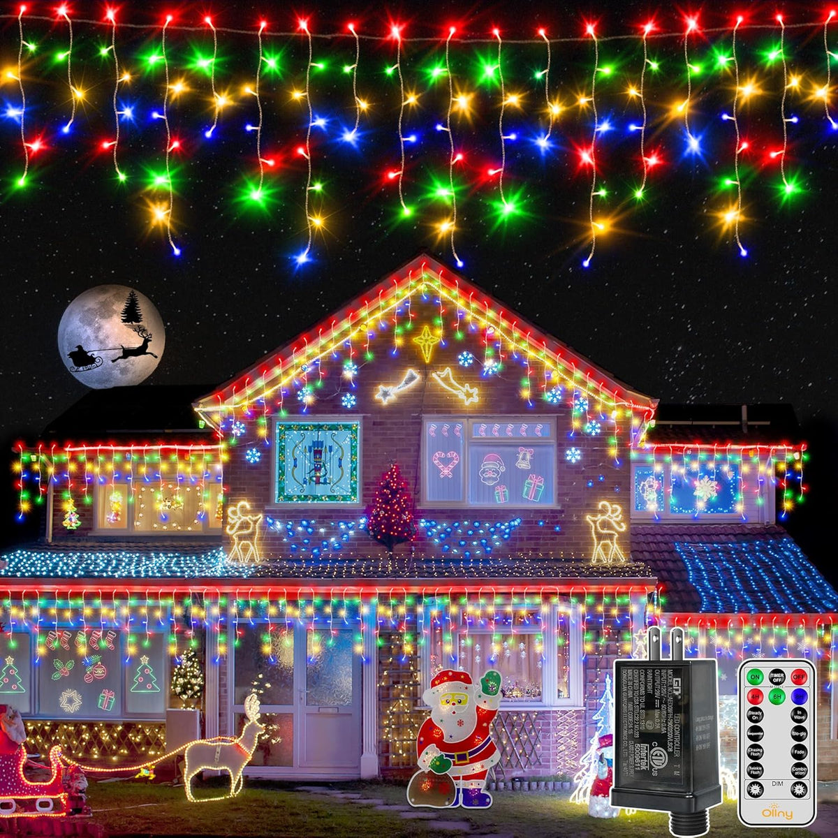 Ollny Icicle Lights for Outside 720LED 60FT, Multicolor Christmas Lights with Remote 8 Modes