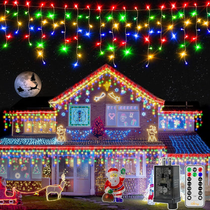 Ollny Icicle Lights for Outside 720LED 60FT, Multicolor Christmas Lights with Remote 8 Modes